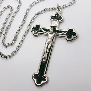 Kelly's XL Black Enamel Budded Crucifix Necklace