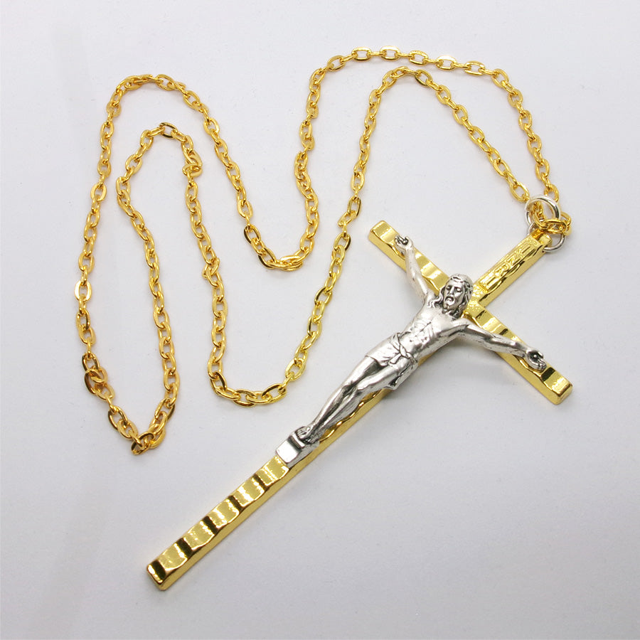 Kelly's XL Two-Tone Textured Crucifix Necklace