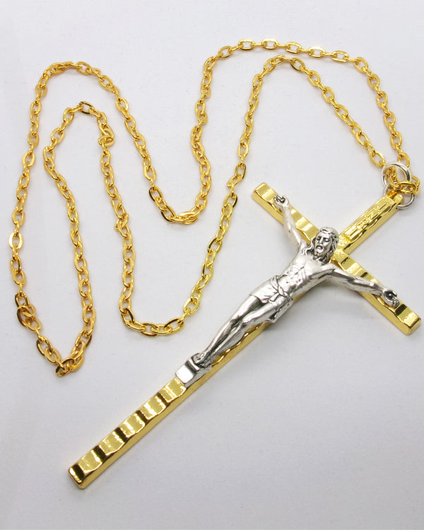 Kelly's XL Two-Tone Textured Crucifix Necklace