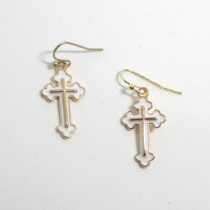 Kelly's Gold Tone Enameled Cross Earrings