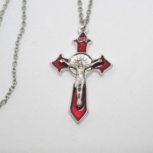 Kelly's Red Enamel Fluted Crucifix Necklace