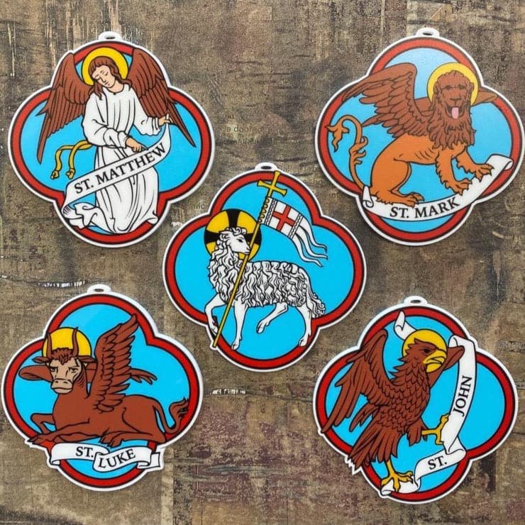 Ad Crucem - Agnus Dei and the Four Evangelists Color Ornaments Set