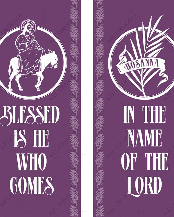 Ad Crucem Advent Blessed is He Banners in Violet - Set of Two