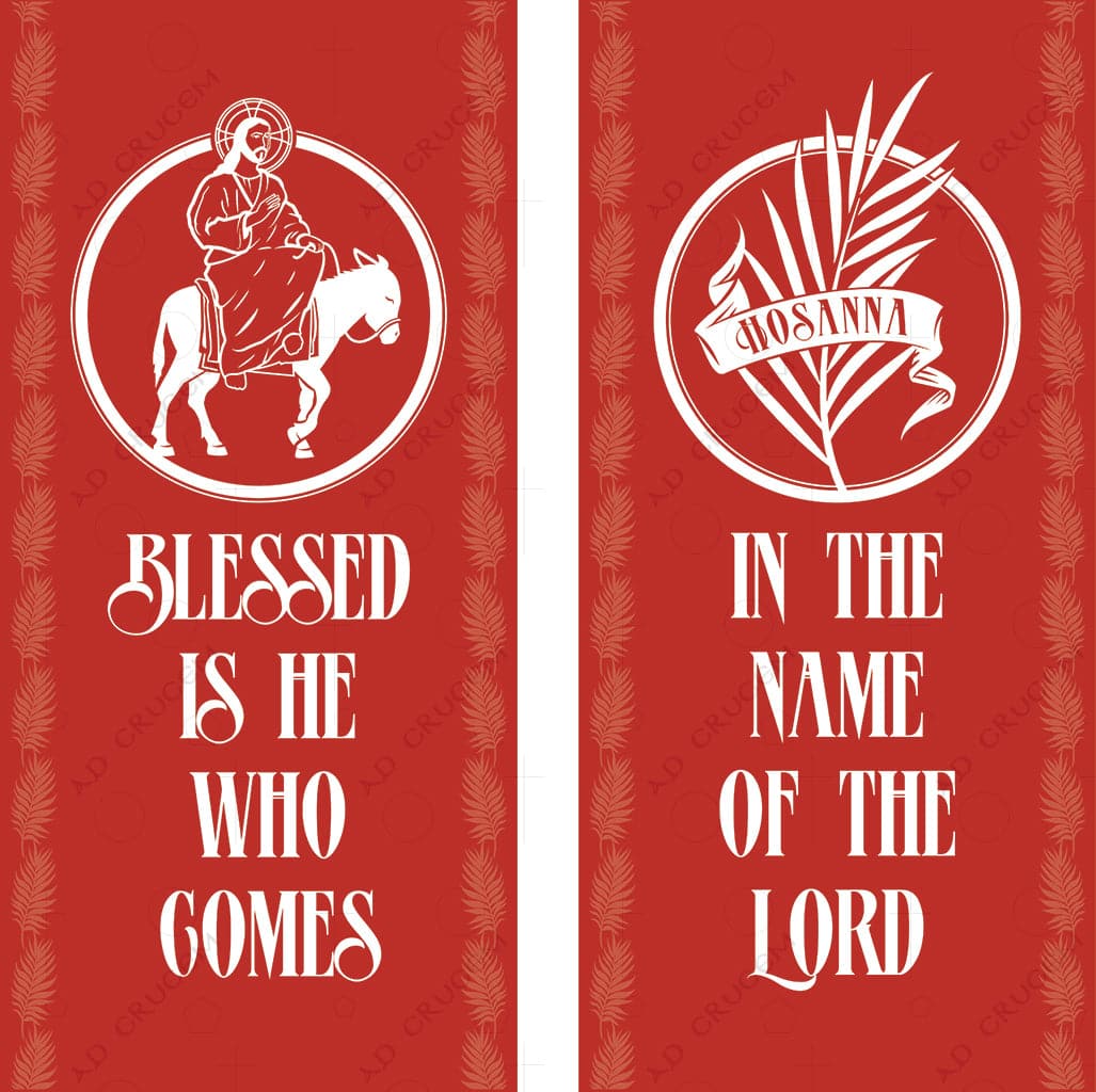 Ad Crucem Palm Sunday Blessed is He Banners in Red - Set of Two