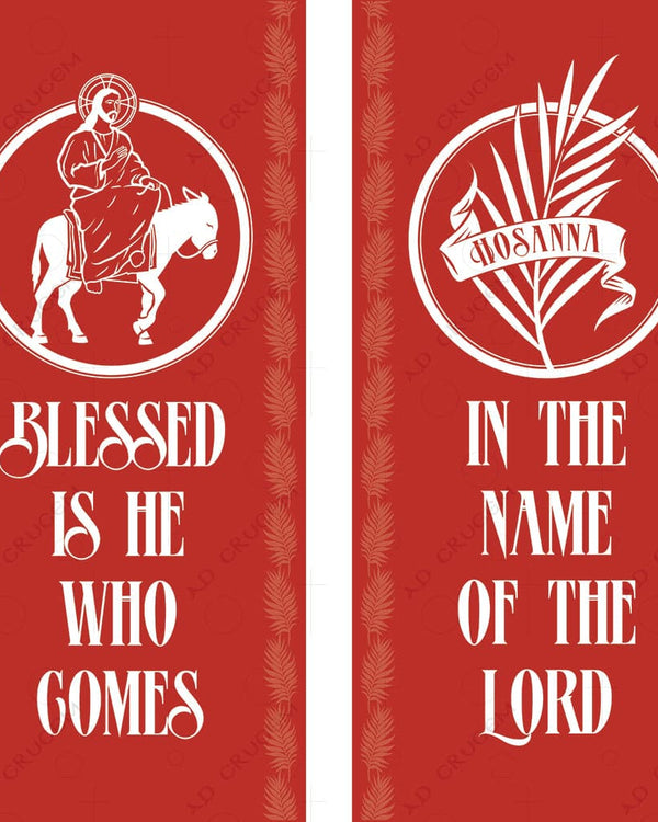 Ad Crucem Palm Sunday Blessed is He Banners in Red - Set of Two