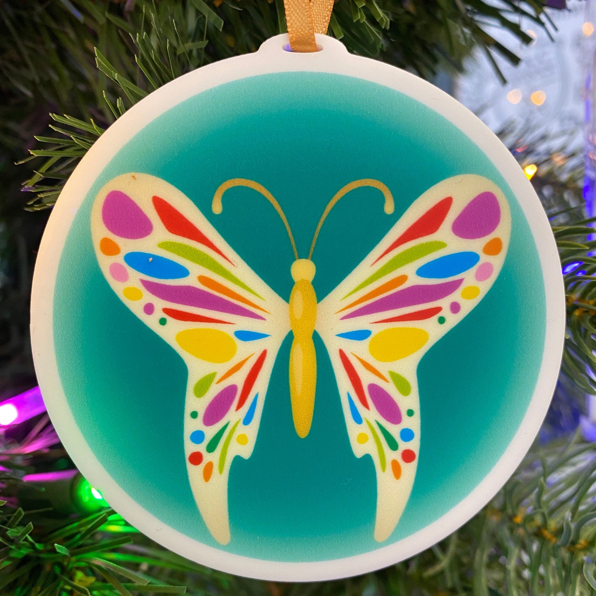 Color Butterfly Christmas Ornament Ad Crucem