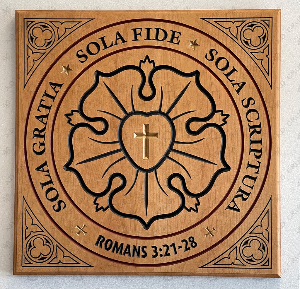 Ad Crucem Luther Rose commemorative Wood Plaque - Engraved & Painted