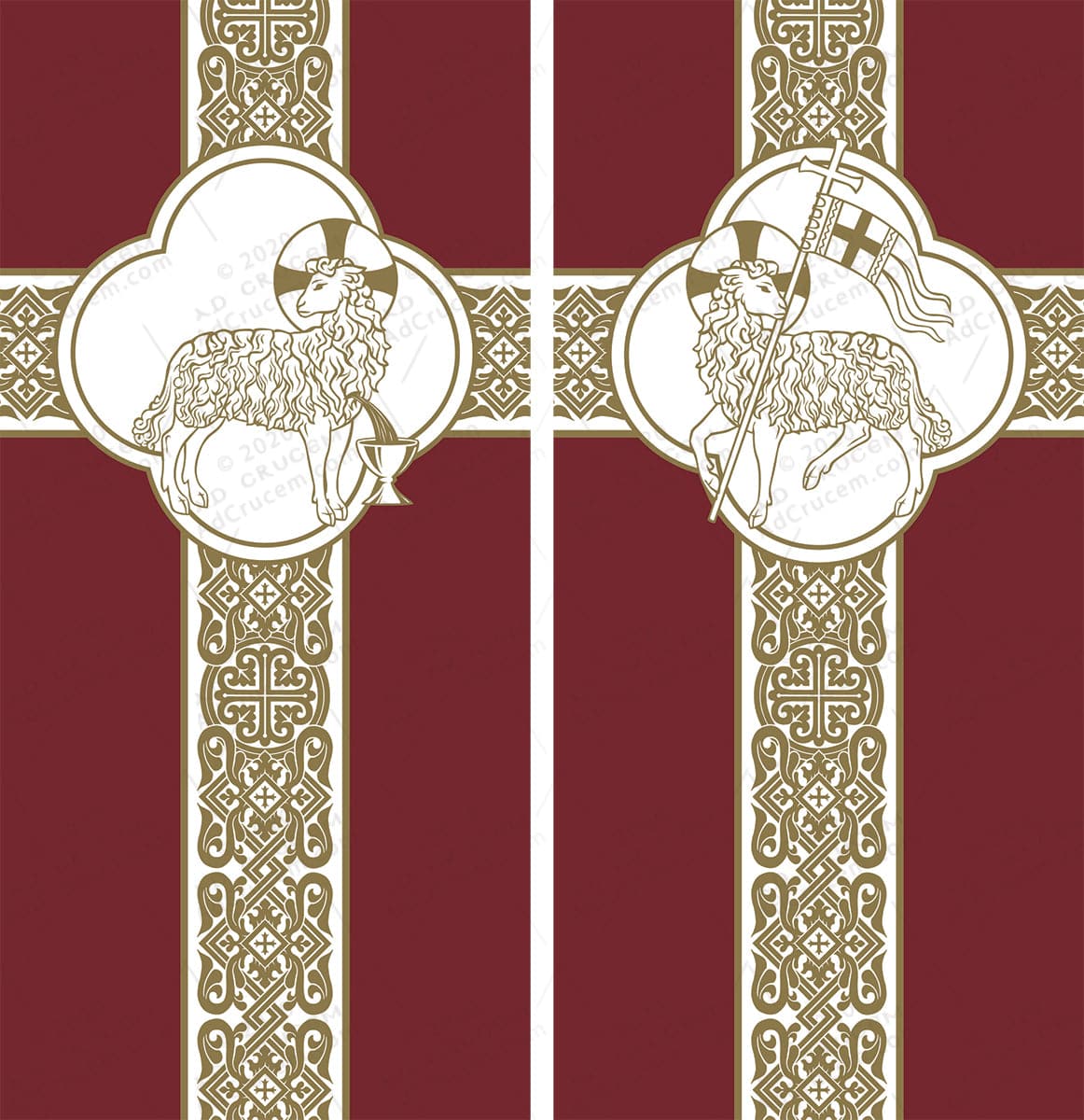 Ad Crucem Agnus Dei Red Banners Set of Two