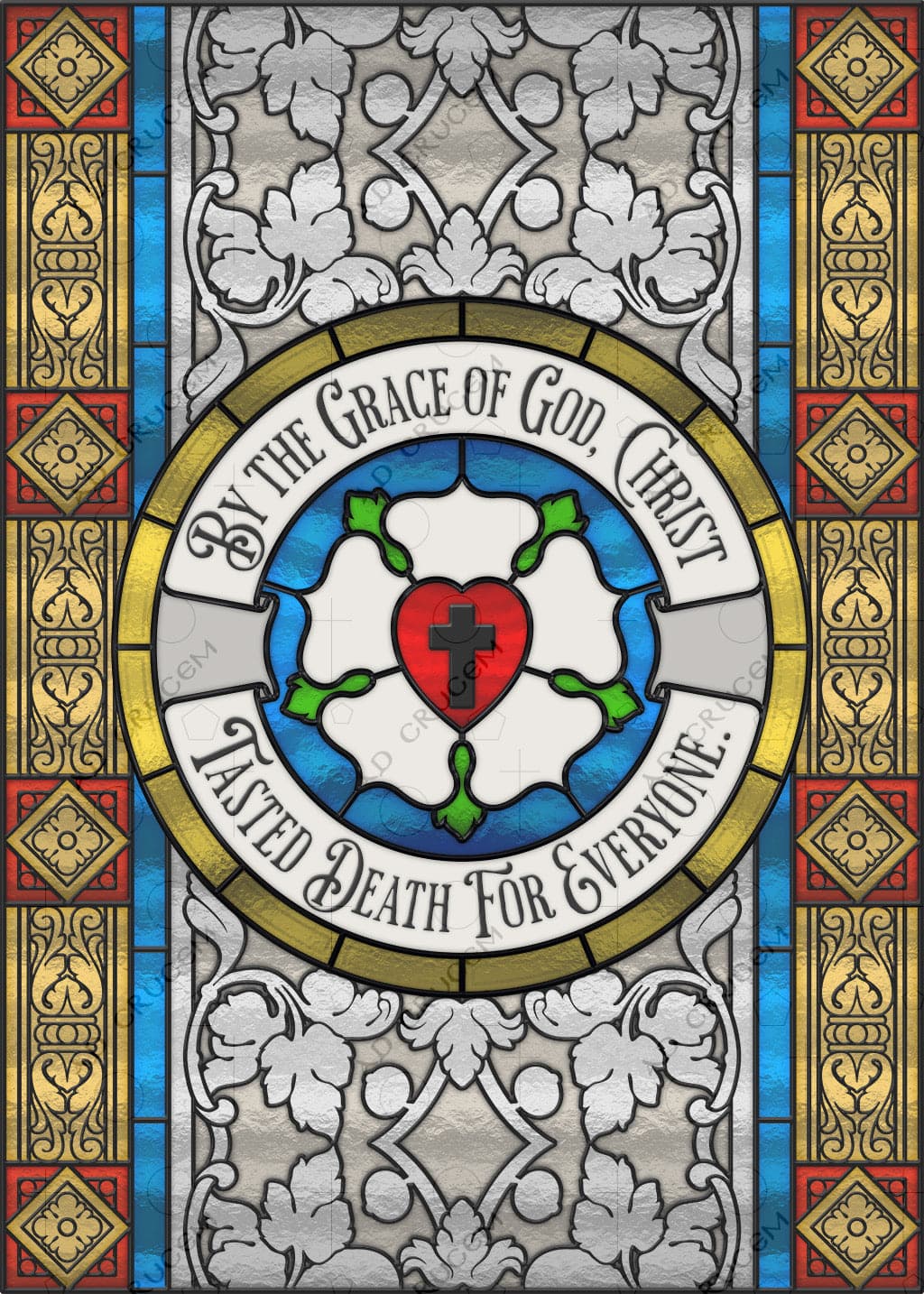 Ad Crucem Stained Glass Style Luther Rose Hanging