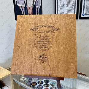 Ad Crucem Personalized Recognition Wood Plaque - Luther Rose OR Trinity Symbol