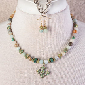 Jennifer’s Amazonite Verdigris Cross Necklace and Earring Set