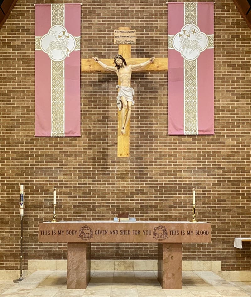 Ad Crucem Gaudete & Laetare Banners Set of Two  - Agnus Dei Slain and Victorious