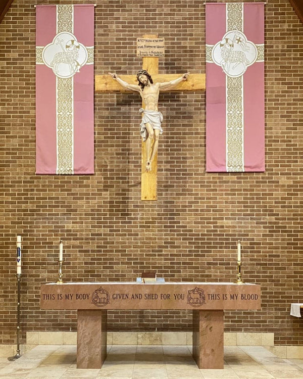 Ad Crucem Gaudete & Laetare Banners Set of Two  - Agnus Dei Slain and Victorious