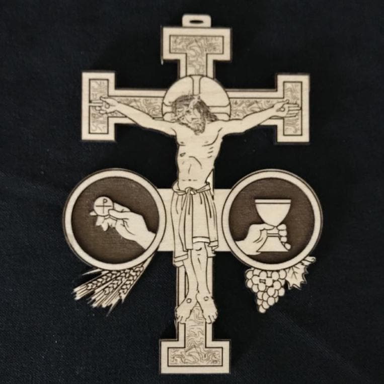 Ad Crucem Crucifix Laser Wood Cut With  Sacraments