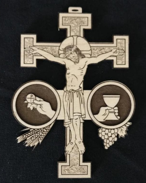 Ad Crucem Crucifix Laser Wood Cut With  Sacraments