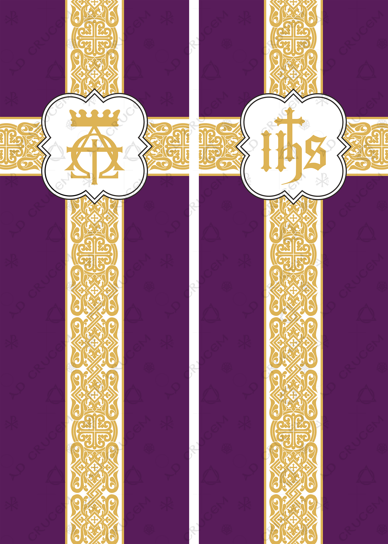 Ad Crucem Lenten Banner Set in Violet -  Crown Alpha Omega and IHS