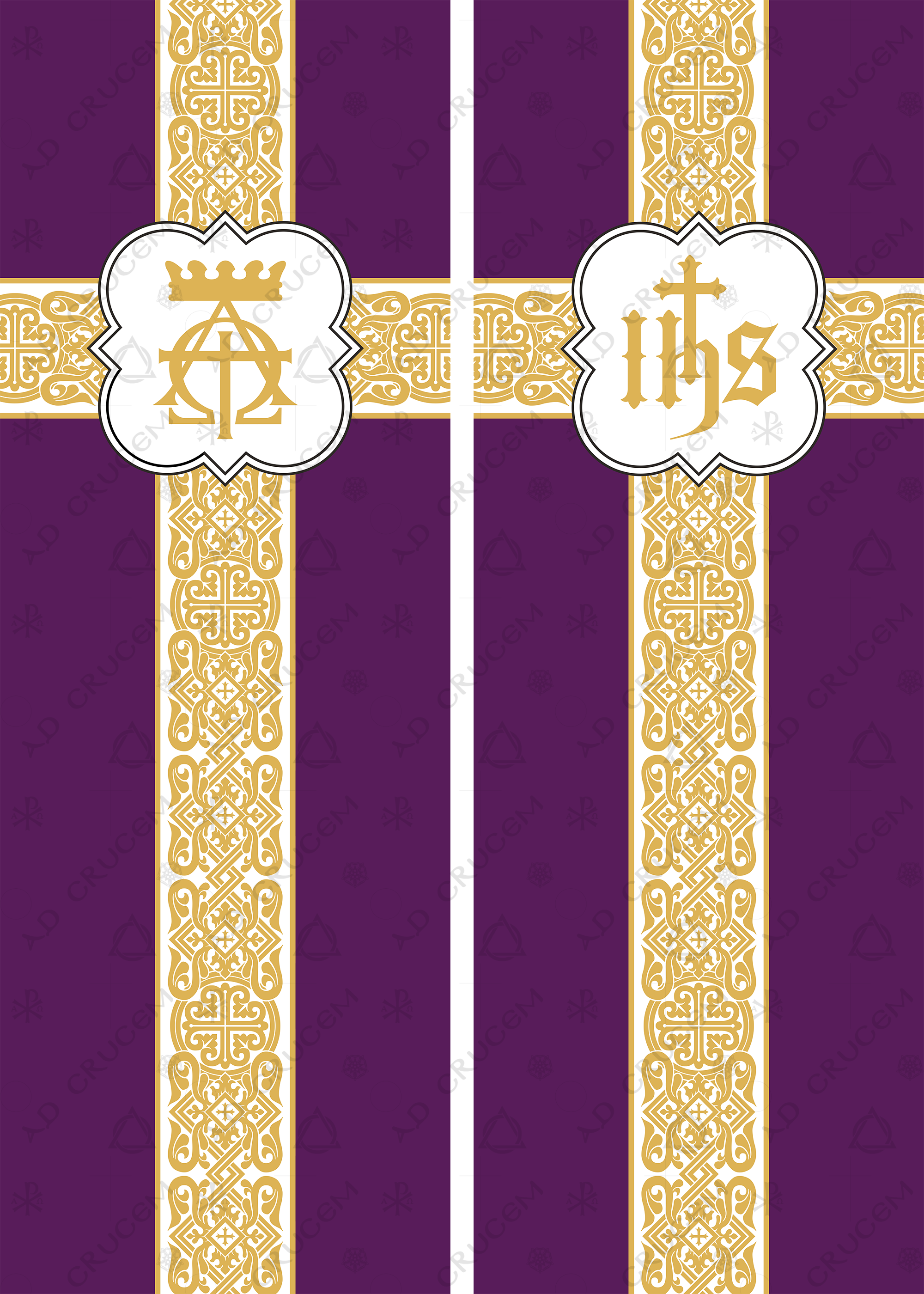 Ad Crucem Lenten Banner Set in Violet -  Crown Alpha Omega and IHS
