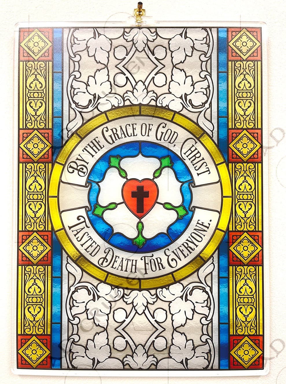 Ad Crucem Stained Glass Style Luther Rose Hanging