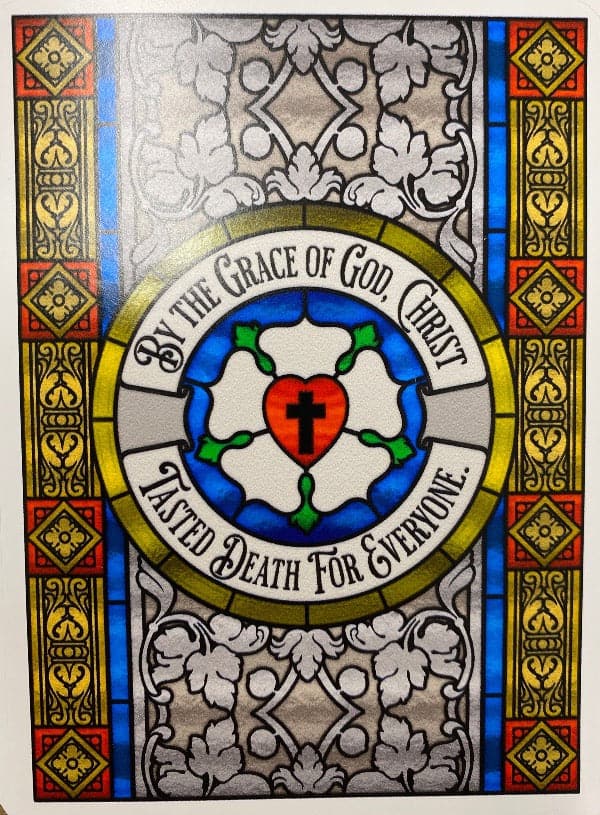 Ad Crucem Sticker - Rectangular Luther Rose Stained Glass