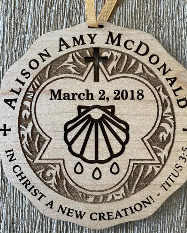 Ad Crucem Wood Laser Cut Baptism Ornament