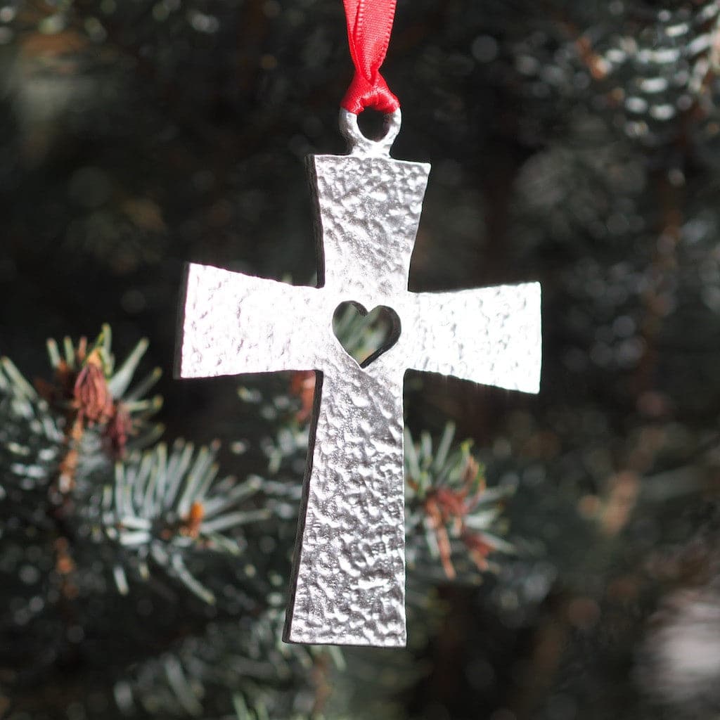 Ad Crucem Pewter Cross Ornament with Heart