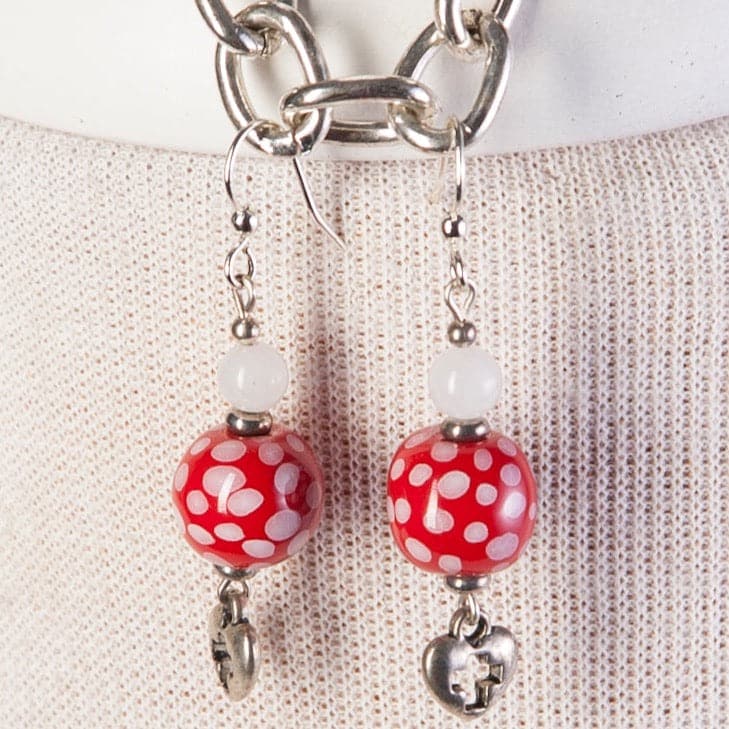 Jennifer’s Red Polka Dot Heart Cross Earrings