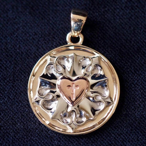 St Thomas Tri-Color 10k Gold Luther Rose Pendant