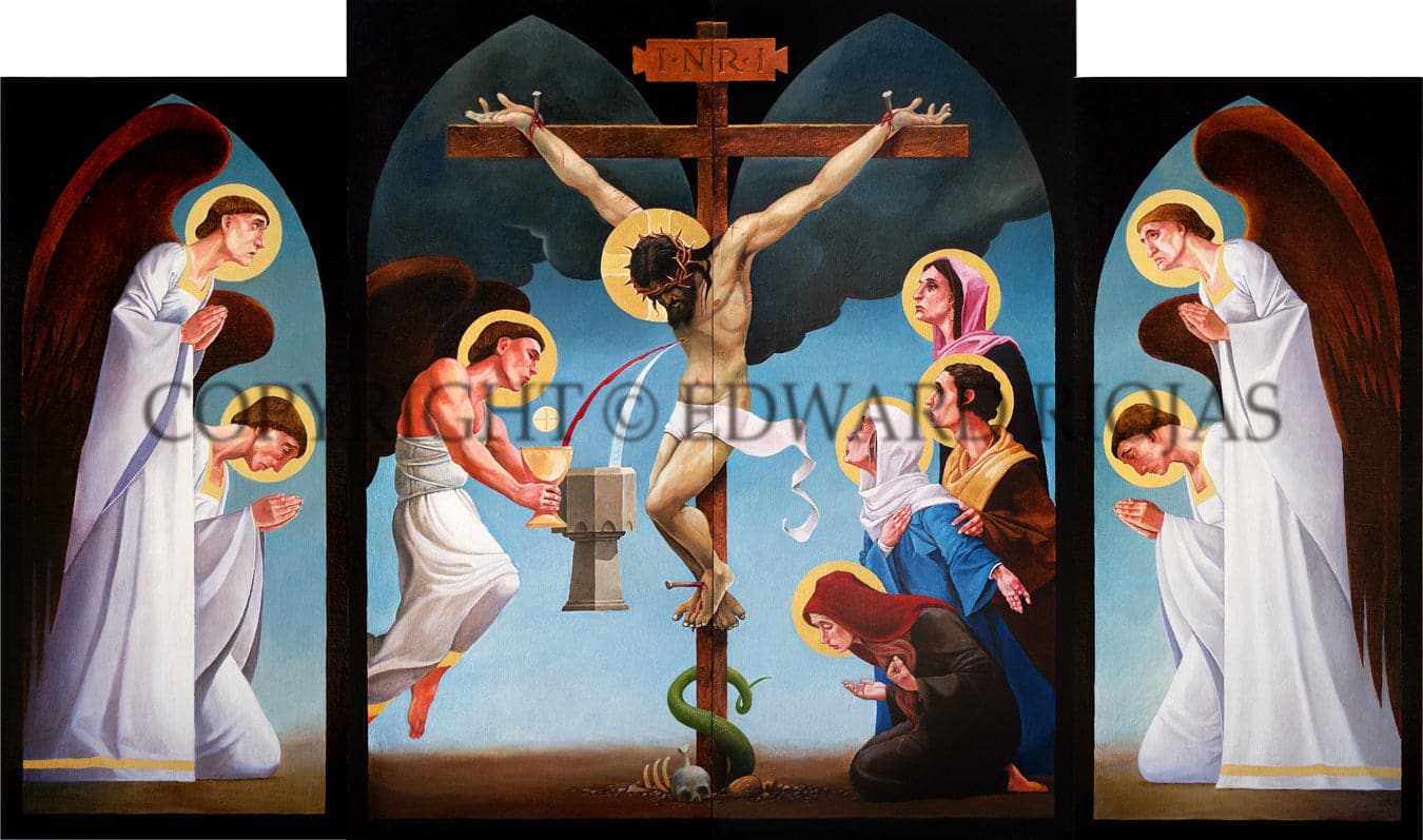 Edward Riojas' Zion Altarpiece: Crucifixion with Angels - Ad Crucem