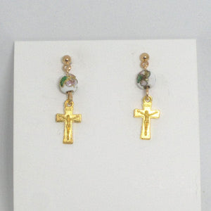 Kelly's Gold Cross and Cloisonne Earrings