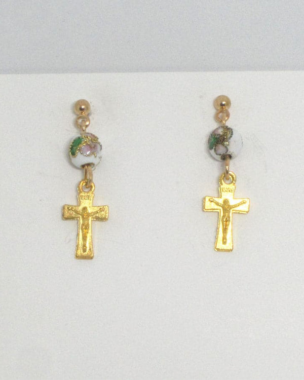 Kelly's Gold Cross and Cloisonne Earrings