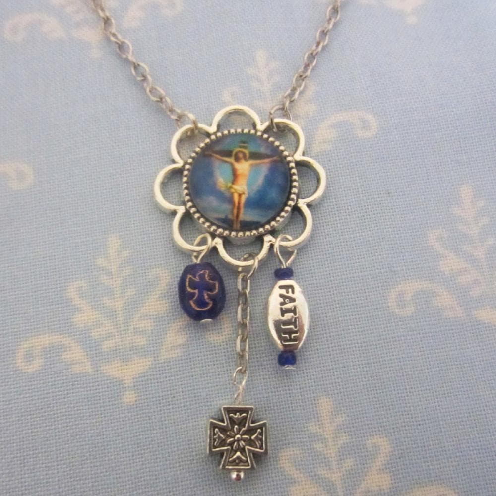 Kelly's Blue Crucifixion Necklace