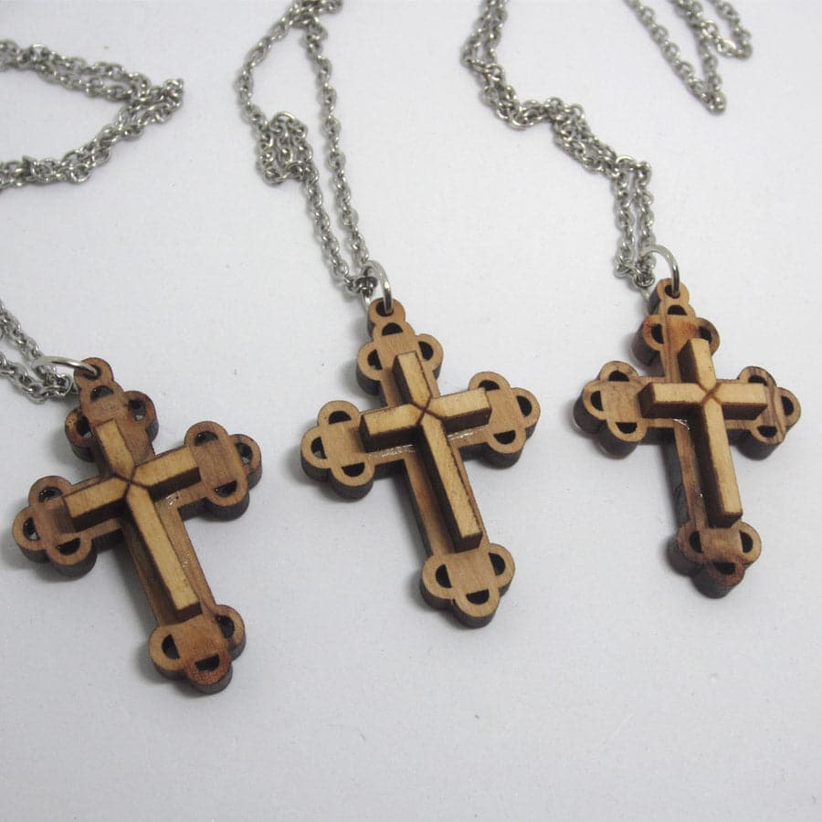 Olive Wood Cross Necklace - 2 Pendant