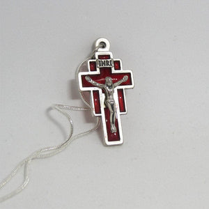 Kelly's Red Enamel Window Crucifix Necklace