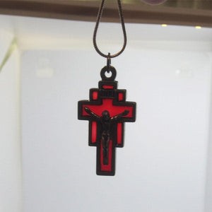 Kelly's Red Enamel Window Crucifix Necklace